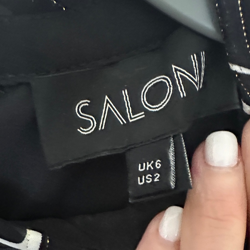 SALONI Black and White Long Flutter Sleeve Dress - Picture 2 of 10